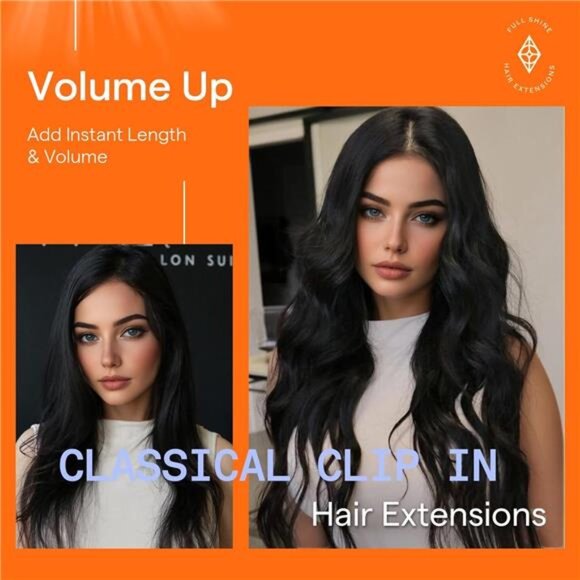 Full Shine 24 Inch Black Human Hair Clip in Extensions Brazilian Human Hair - Picture 6 of 7